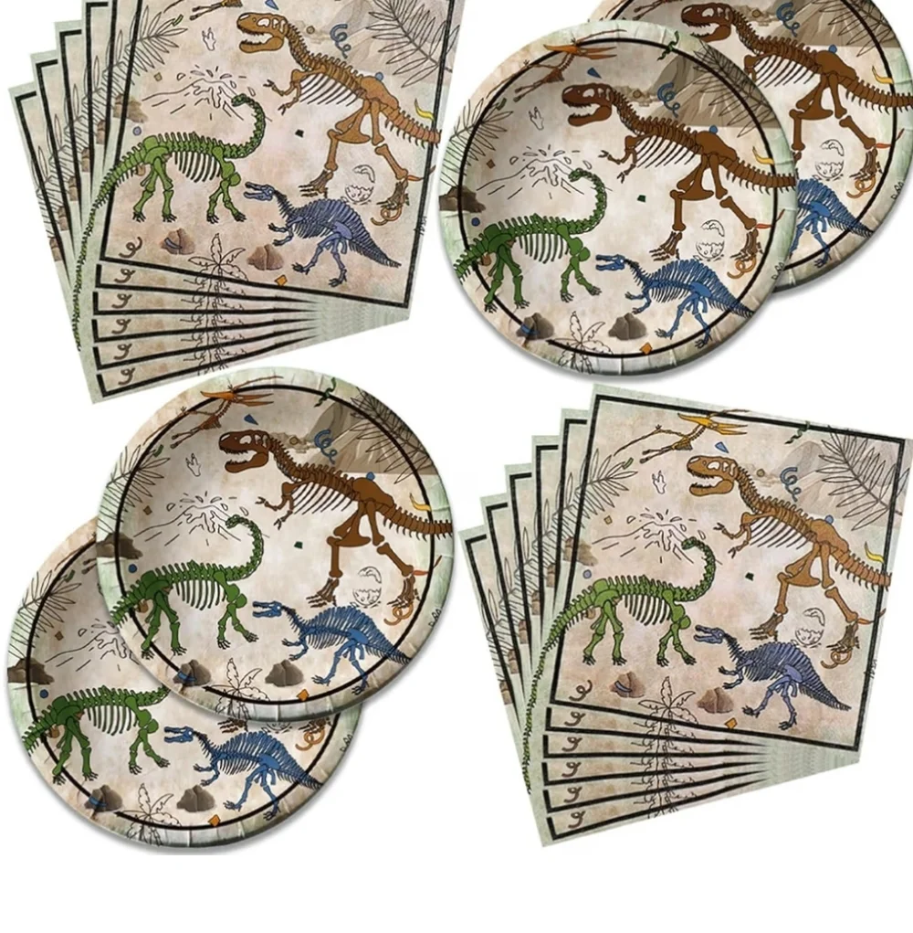 New 40 PCS Dinosaur Party Supplies, Fossil World Set With Plates and Napkins